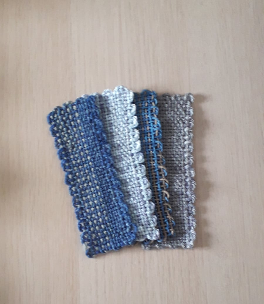 4 Handwoven Bookmarks - Blue
