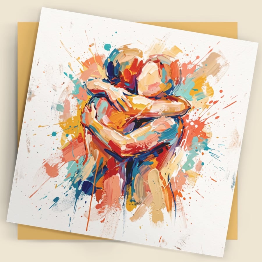 Image of Get Well Soon Card – Uplifting Coloursplash Hug Square Greeting Card