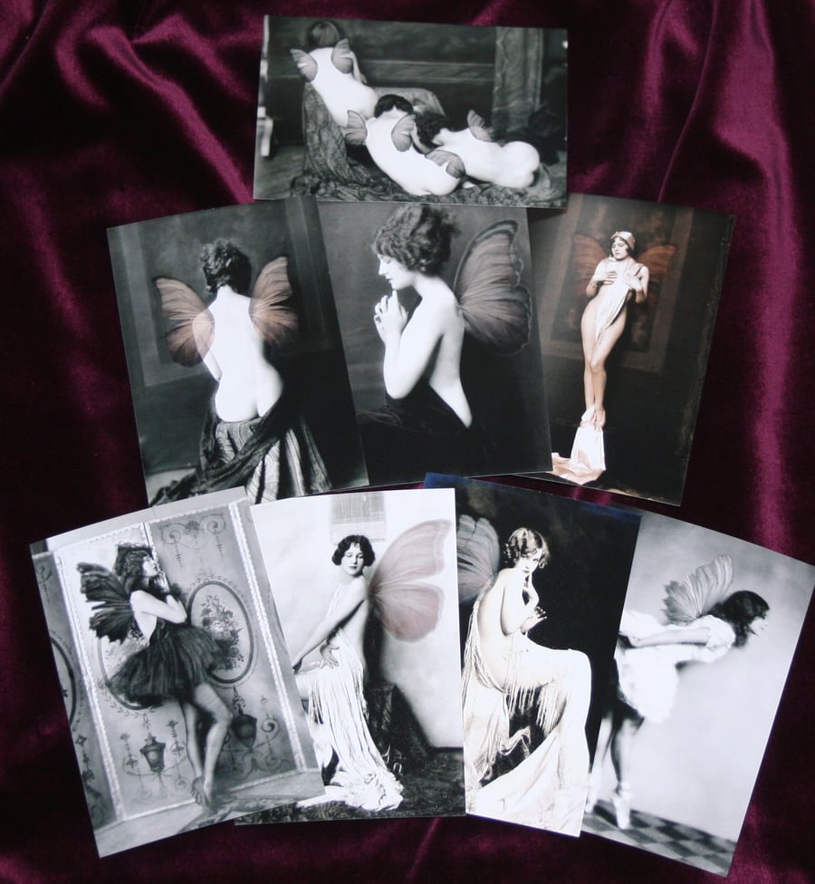 Vintage fairies Set of 8  fairy prints, vintage black & white