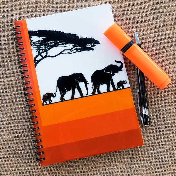 A5 Spiral Bound Lined Elephant Lover Notebook Notepad Wipe Clean Durable Cover 