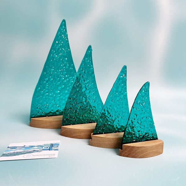 Fused Glass Sailboat - Peacock Blue