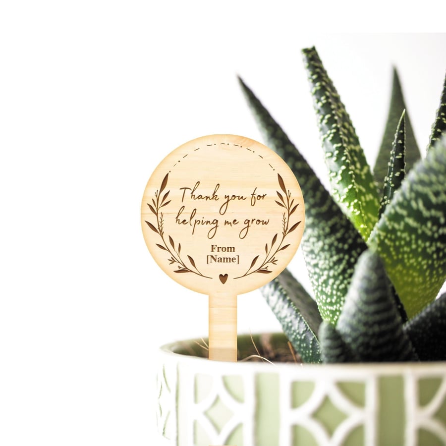 Thank You For Helping Me Grow Plant Tag - Cute Thoughtful Plant Gift For Teacher