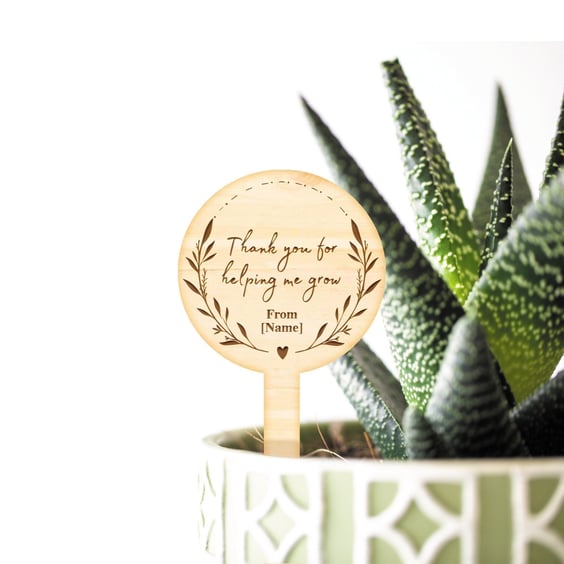 Thank You For Helping Me Grow Plant Tag - Cute Thoughtful Plant Gift For Teacher