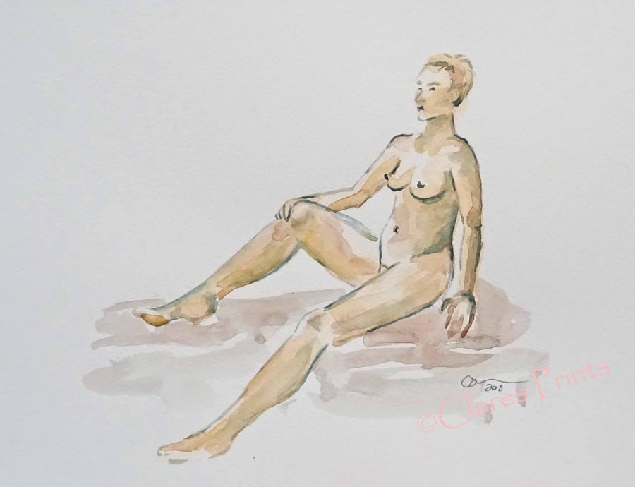 Female Nude Reclining Original Watercolour Art Painting 