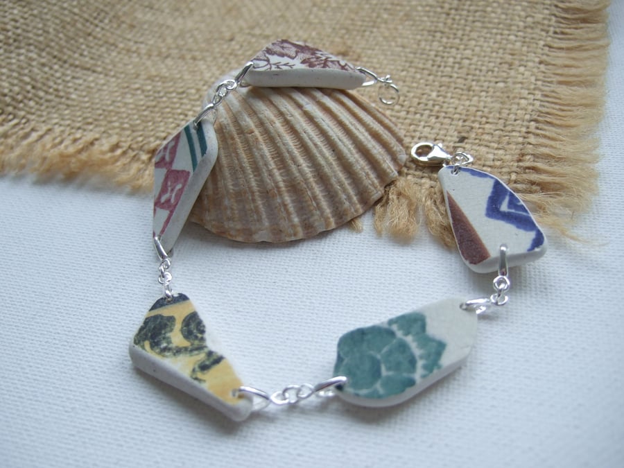 Scottish sea pottery bracelet, beach pottery jewellery, colorful bracelet