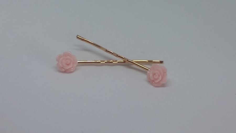 Pink flower hair clips delicate bobby pins