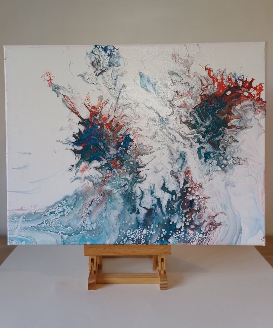 Crashing waves, Original acrylic pour on 14 x 18 inch stretched canvas