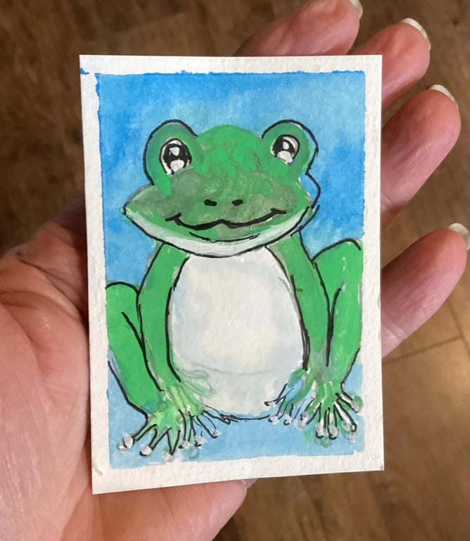 ACEO, Freddy Frog, Original Watercolour, Size 3.5 x 2.5 inches, Miniature Art