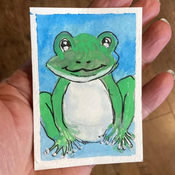 ACEO, Freddy Frog, Original Watercolour, Size 3.5 x 2.5 inches, Miniature Art