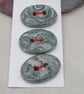 3 Medium Oval Sage Green Brocade Pattern Ceramic Buttons - Image 1