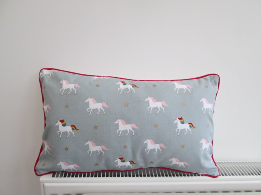 SALE  Sophie Allport Magical Unicorns Cushion Cover with Red Piping
