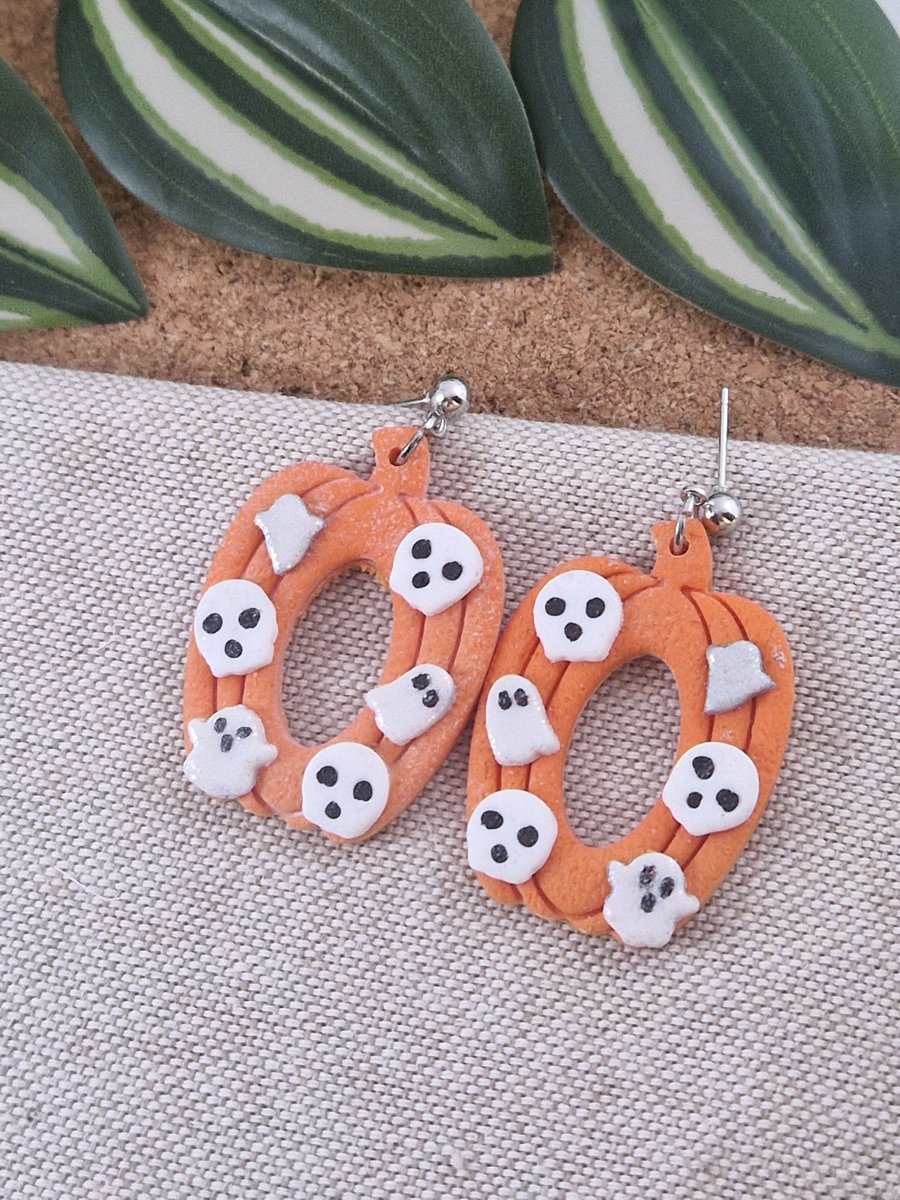 Pumpkin Polymer Clay Earrings: Halloween