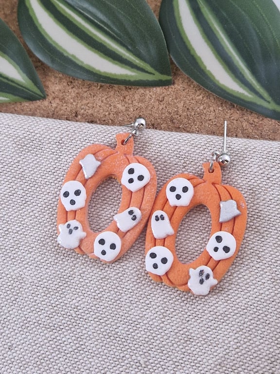 Pumpkin Polymer Clay Earrings: Halloween