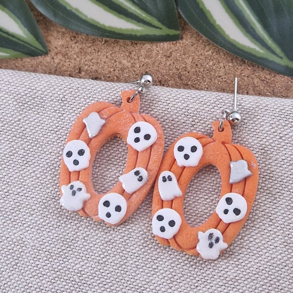 Pumpkin Polymer Clay Earrings: Halloween