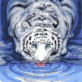 White Tiger Drinking Tapestry Needlepoint Canvas