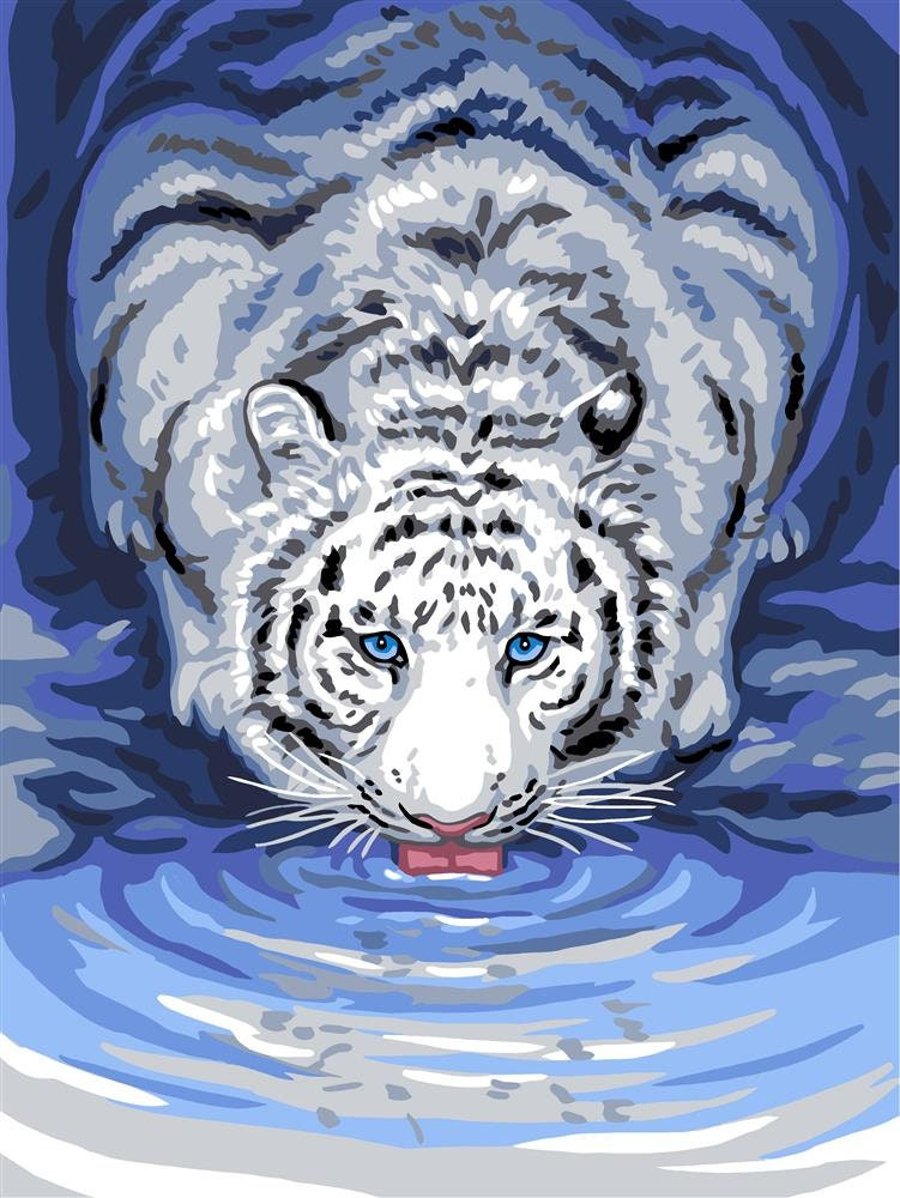 White Tiger Drinking Tapestry Needlepoint Canvas