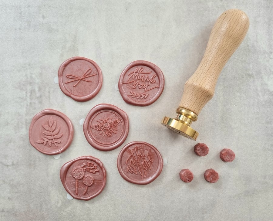 Set of 6 Rose Self Adhesive Wax Seals