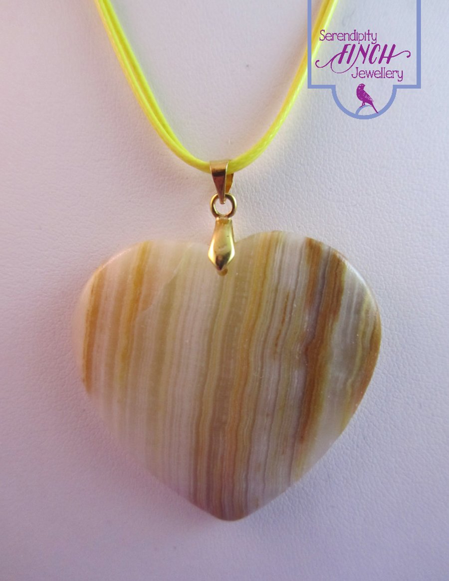Yellow Agate Heart Pendant Necklace, Yellow Necklace, Heart Necklace