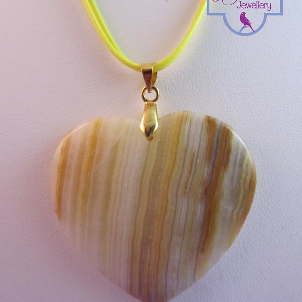 Yellow Agate Heart Pendant Necklace, Yellow Necklace, Heart Necklace