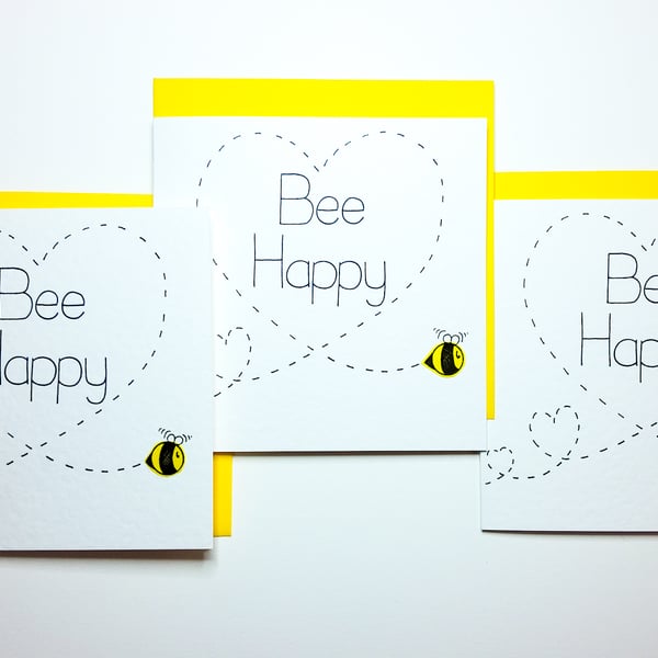 Bee Happy PACK of 3x handmade cards, Love, Engagement, Wedding, Anniversary