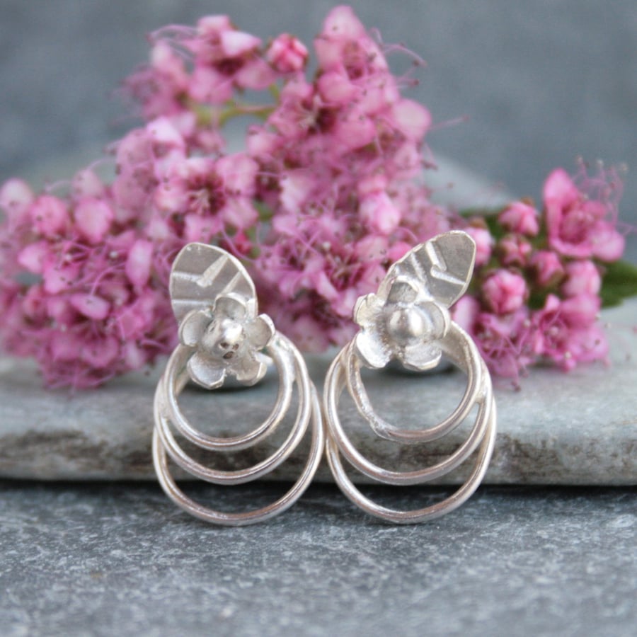 Sterling silver flower earrings, silver earrings