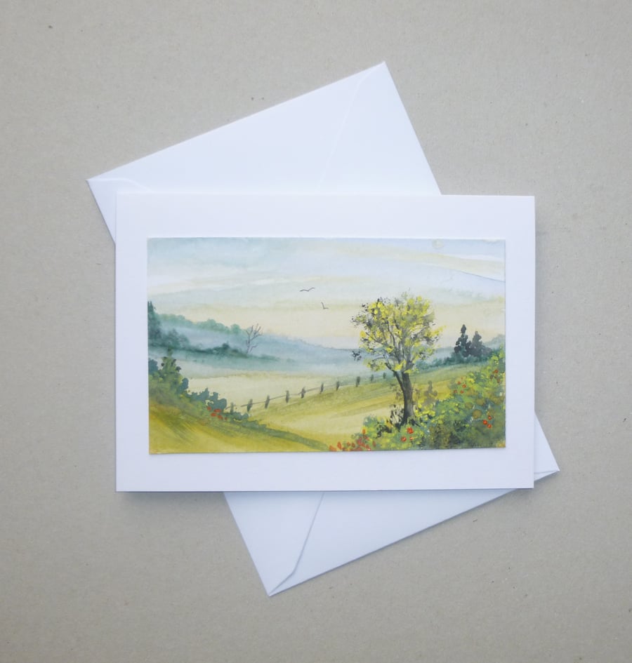 hand painted watercolour landscape greetings card ( ref FA106 F3 )