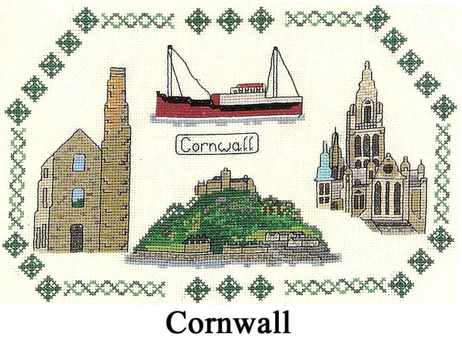 Cornwall Map (of various landmarks) cross stitch chart