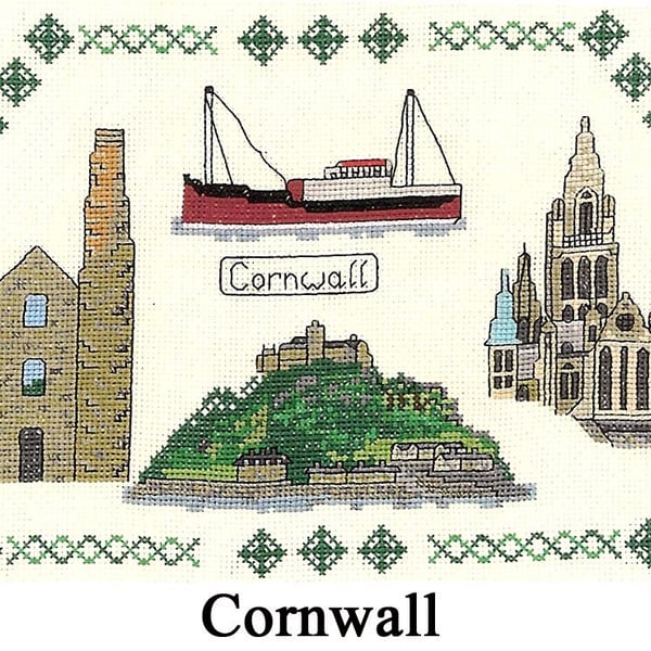 Cornwall Map (of various landmarks) cross stitch chart