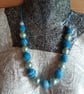 Turquoise and silver polymer clay necklace