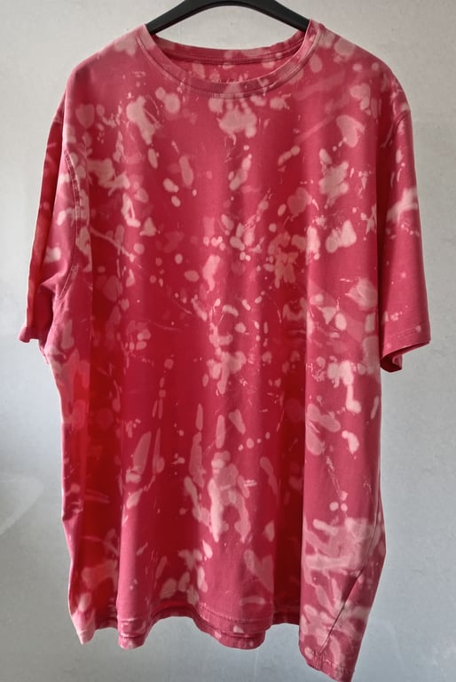 Reverse Tie Dye Bleach Worked Unisex T-shirt Salmon Pink XXL