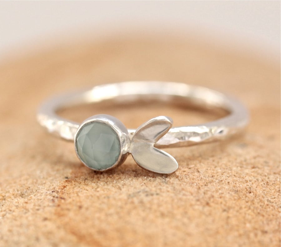 Silver Stacking Ring - Aqua Chalcedony Stacking Ring - Stackable Ring