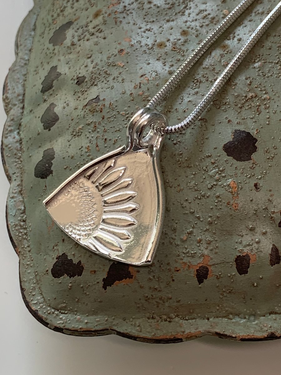 Handmade Fine Silver Flower design Pendant, with sterling chain FREE UK POST