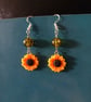 Sunflower charm silver dangle earrings with green beads - Image 3