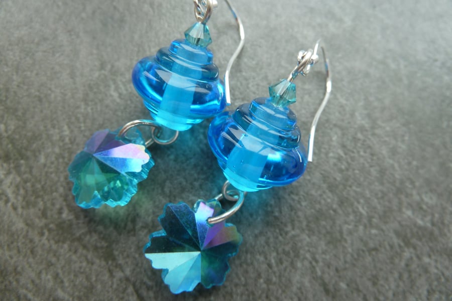 sterling silver, blue snowflake earrings