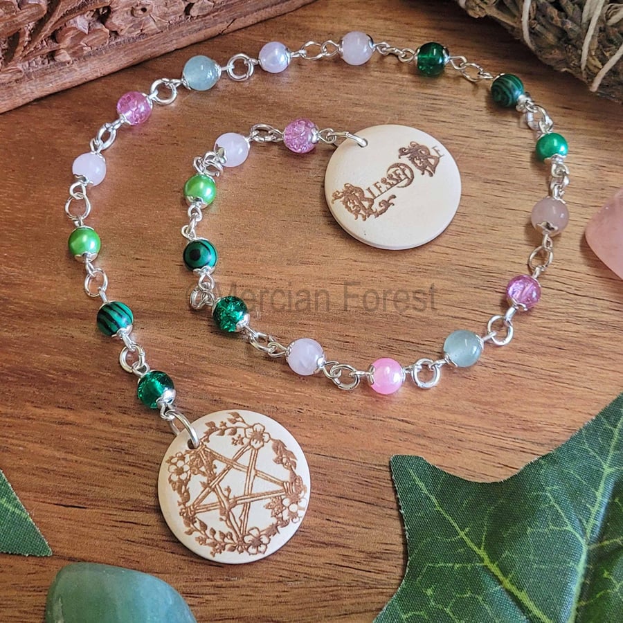 Blessed Be Pentacle Meditation Beads, Handmade Pagan Prayer Beads Pentagram 