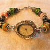 Ladies Diamante Wrist Watch with a Lampwork Bead Bracelet