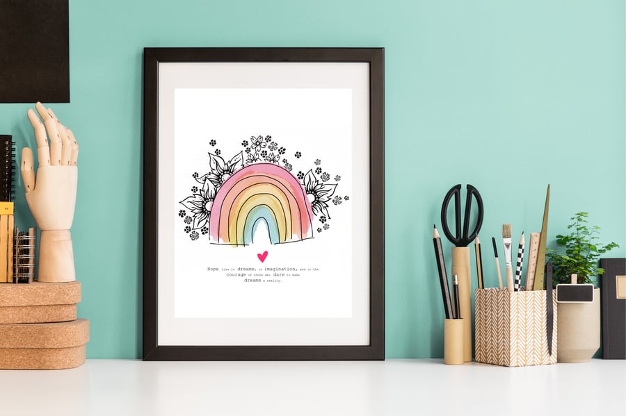 A4 Rainbow ‘Hope Quote’ Print of an Original Illustration - Unframed 