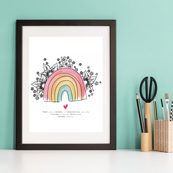A4 Rainbow ‘Hope Quote’ Print of an Original Illustration - Unframed 