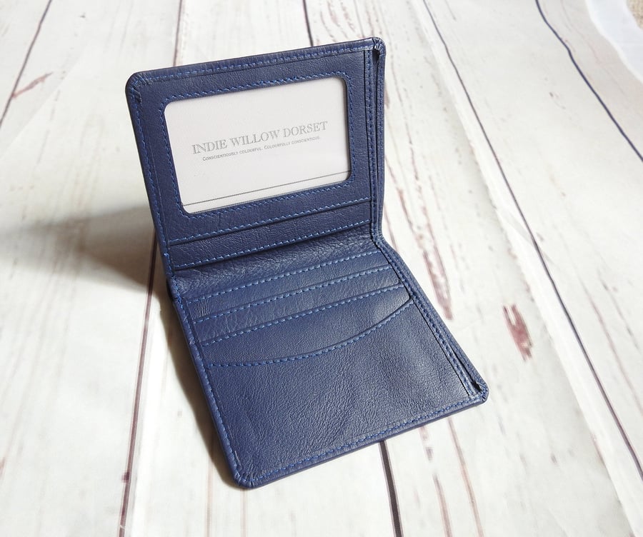 Blue Leather Billfold Wallet, Real Leather Blue Wallet, Blue Wallet
