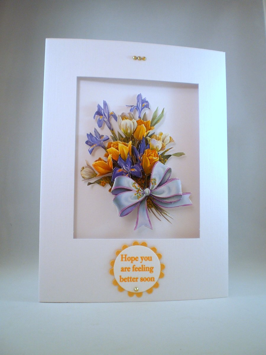 Handmade Decoupage Get Well Card,flower bouquet,personalise