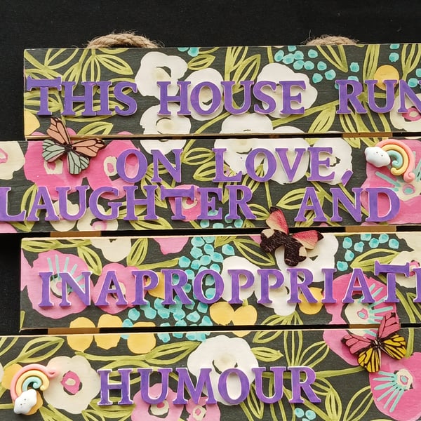 Hand decorated hanging wooden sign 