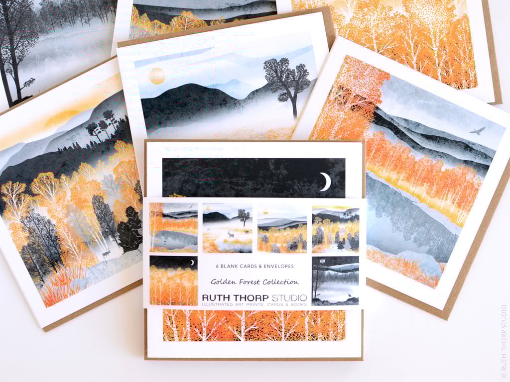 Golden Forest Pack of 6 Greeting Cards
