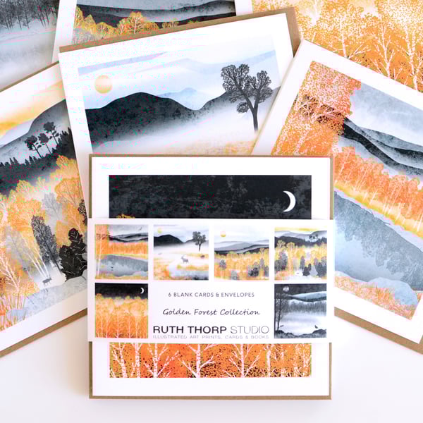 Golden Forest Pack of 6 Greeting Cards