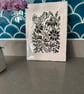 Pretty Wildflowers and Butterfly Original Lino Print - Unframed  - Image 3