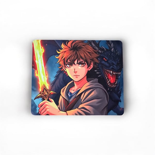 Anime Style Mouse Pad Fantasy Art Fiery Sword & Dragon Hero Gamer Desk Mat Otaku