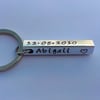 Hand Stamped personalised four sided bar keyring