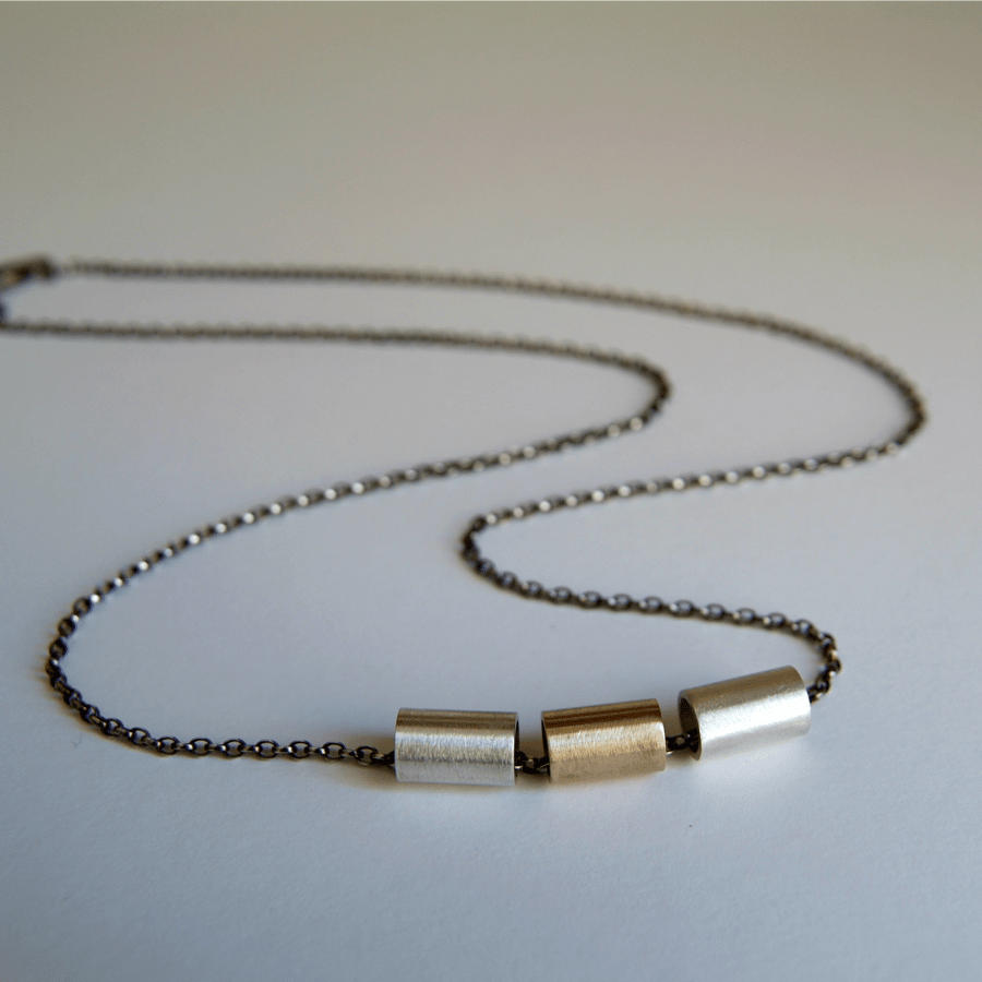 Silver and Gold Spinning Necklace - Mixed Metals Necklace - Modernist Jewellery