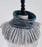 Reversible Blue and Green Merino Wool Cowl with Blue Cord Reverse. - Image 8