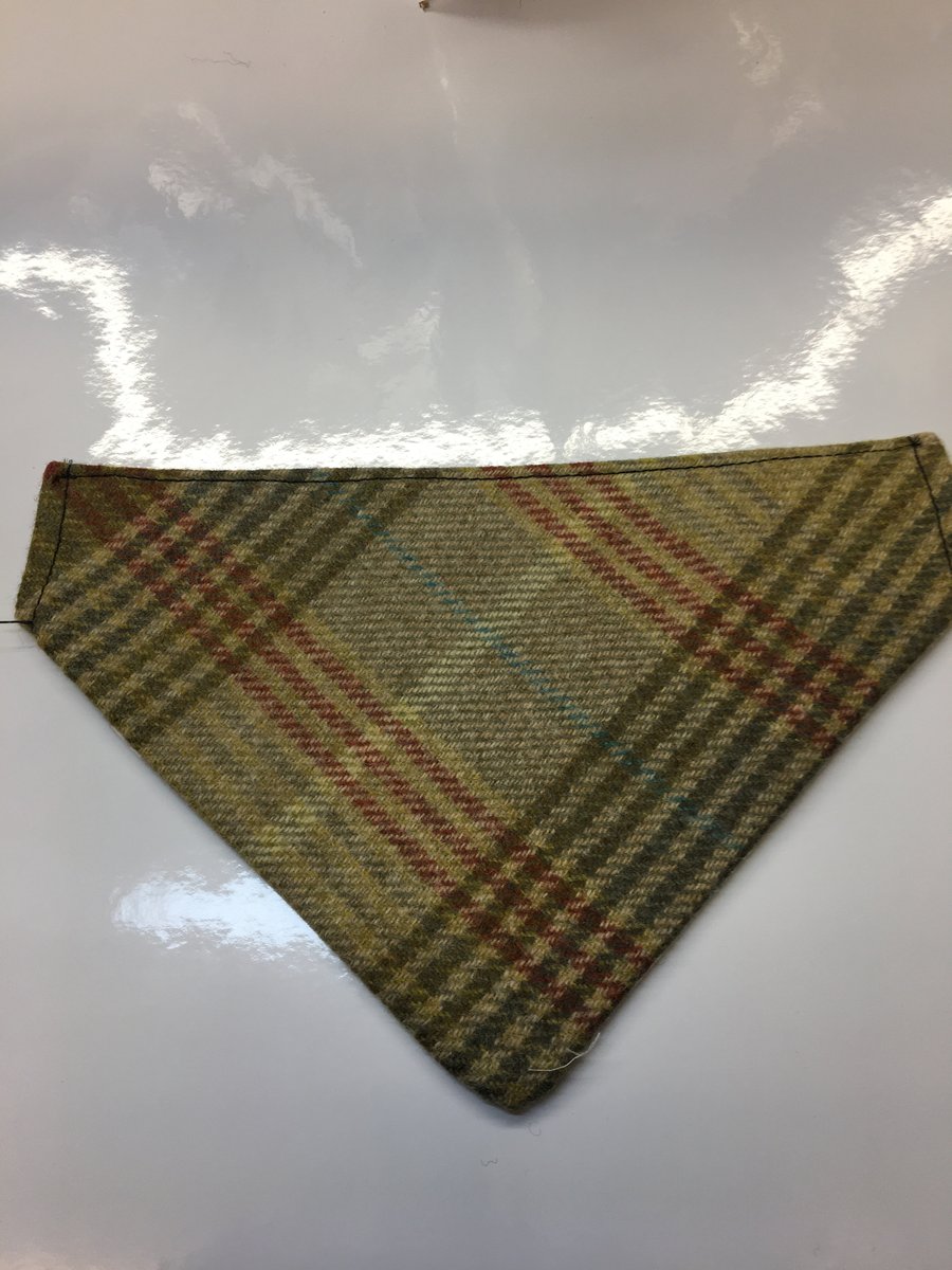 Slide on Dog Bandana Green Check Tweed With cotton reverse.
