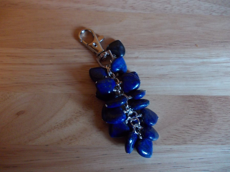 Lapis Lazuli heart cluster bag charm